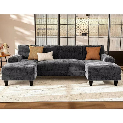 U Shaped Sectional Couches for Living Room 111 Inch Modular Sofa with Double Chaise Large Lounge Couch for Apartment Grey