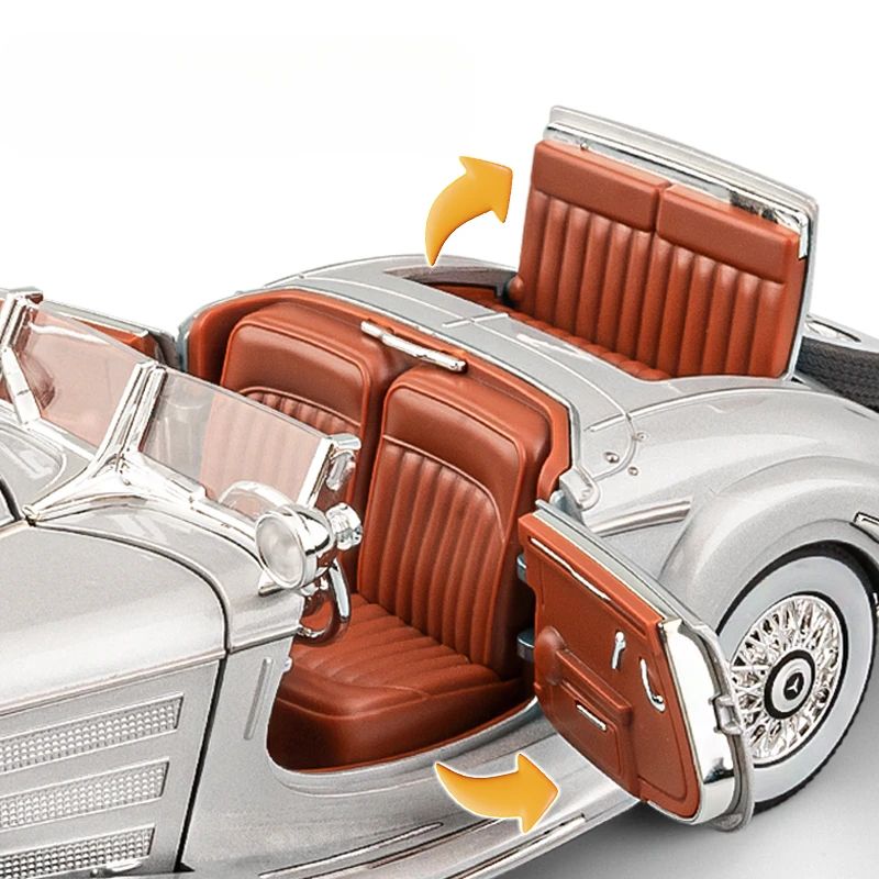 Simulação 1/24 Escala Benz 500K 1936 Clássico Modelo Carro Vintage Com Caixa de Exibição Presente de Aniversário Menino Coleção Miniatura Carro