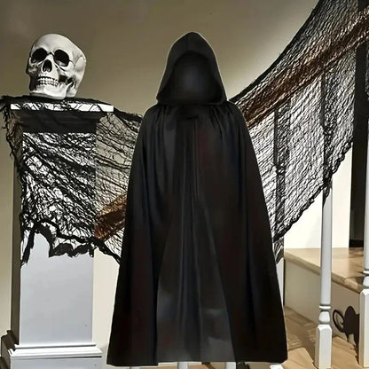 Halloween Cloak Soft Unisex Hooded Black Robe Witch Long Cape Cosplay Costume Prop Party Performance Supplies Holiday Decoration