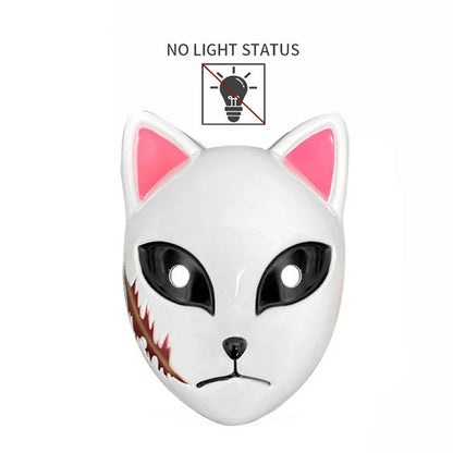 1PC Glowing Demon Slayer Led Face Mask Anime Cosplay Prop Cat Face Fox Halloween Cold Light Flashing Mask Party Costume