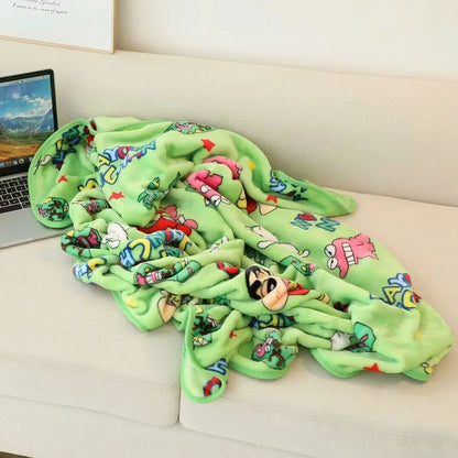 Cartoon Crayon Shinchan Flannel Blanket Single Size Sleeping Blanket Comfort Japanese Style Blanket Bedroom Bedspread Girl Kids