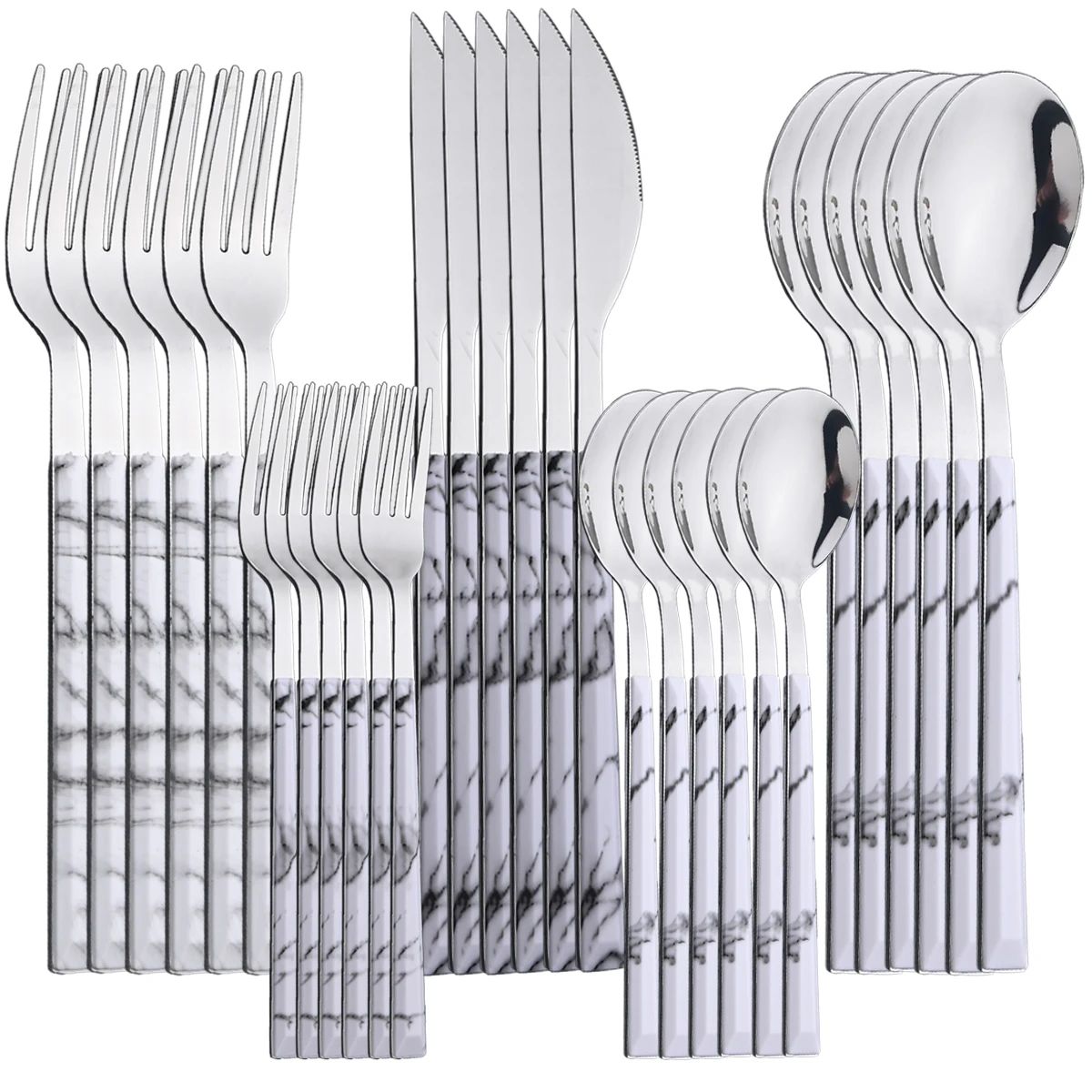 Conjunto de Talheres 30 Peças Aço Inoxidável Imitação Mármore Garfo Colher Faca Jantar Cozinha Louça Utensílios de Mesa Conjunto