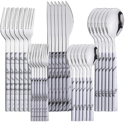 Conjunto de Talheres 30 Peças Aço Inoxidável Imitação Mármore Garfo Colher Faca Jantar Cozinha Louça Utensílios de Mesa Conjunto