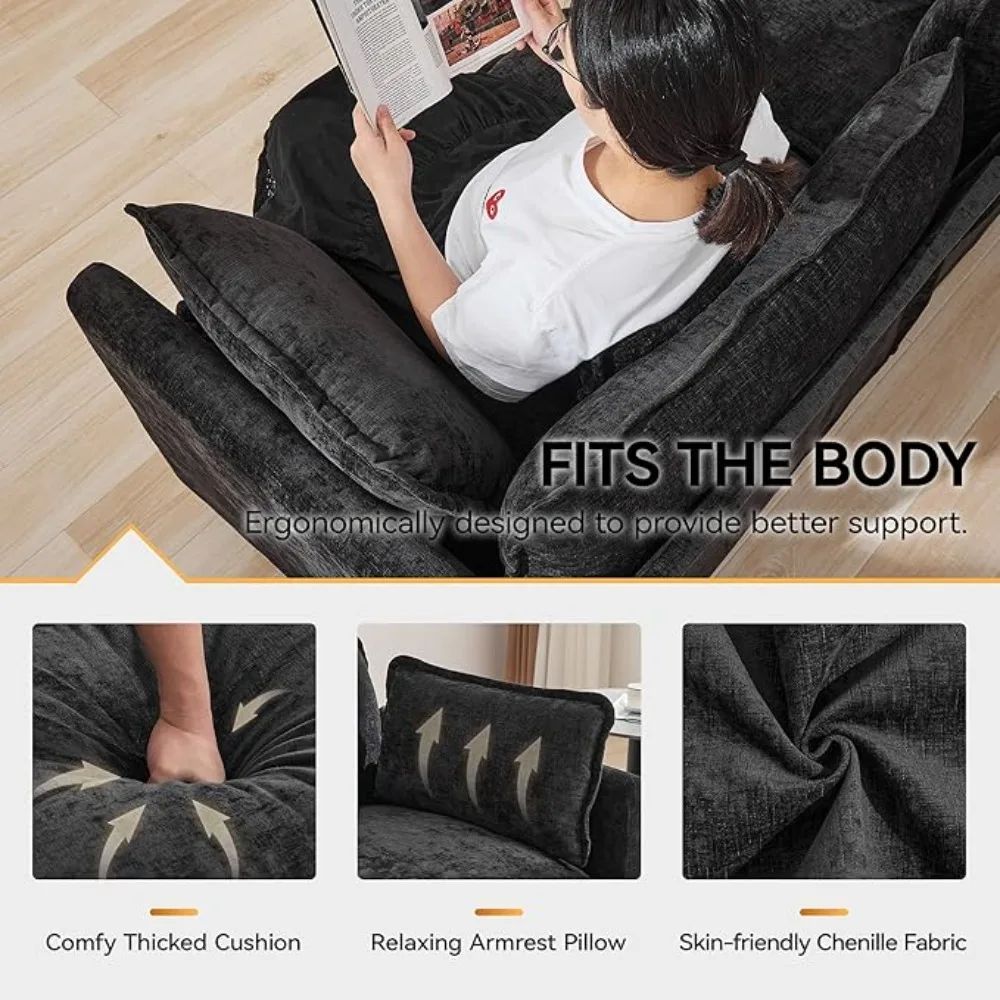 111" Luxury Sectional Deep Seat Couch – Cloud Modern Comfy Chenille Living Room Sofa, 3-Seat Modular Upholstered