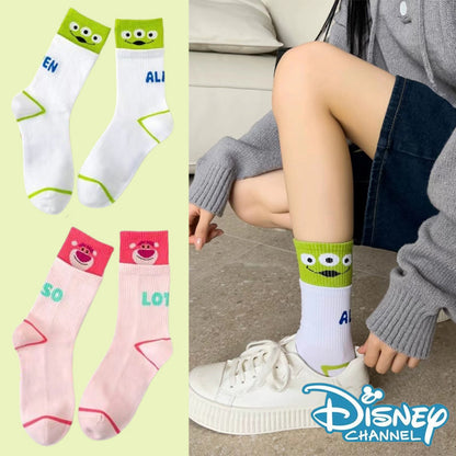 Disney Lotso Socks Women Breathable Cotton Casual Sports Sock Girls Student Autumn Winter Kawaii Mid Tube Skateboard Socks Gift