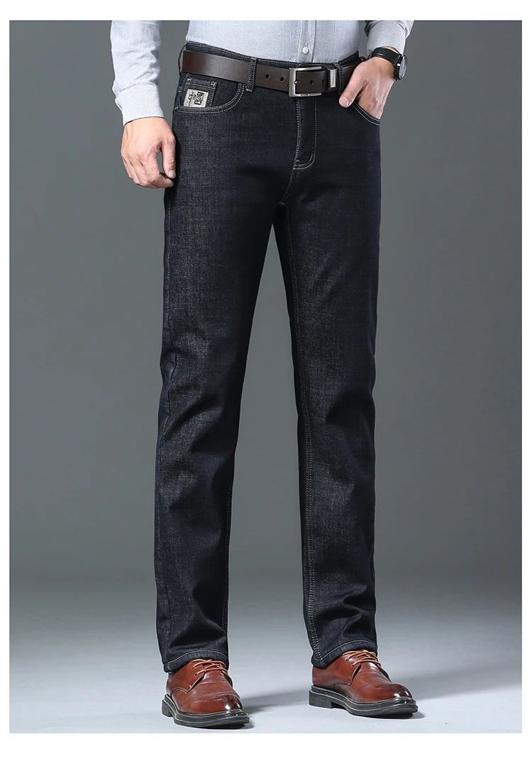 Men's Wool Velvet Jeans Winter Fleece Thickened Business Casual Straight Denim Pants Soft Cozy Thermal Stretch Trousers Male