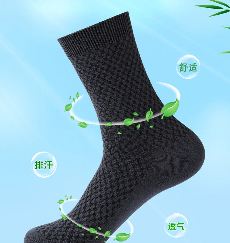 10 Pair Men's Bamboo Fiber Socks Harajuku Retro Breathable Business Man Socks Black Long Sock Deodorant Gift Set Size 39-46