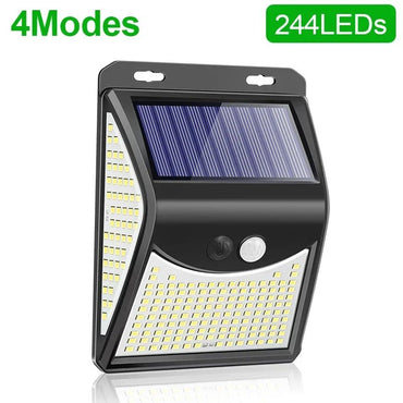 ?244 LED Solar Wall Light with Motion Sensor - 4 Modes, PIR Detection, Waterproof Outdoor Solar Lamp for Garden