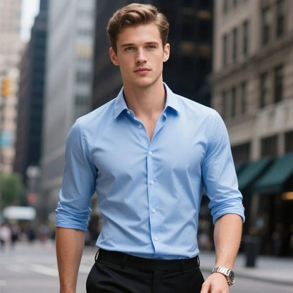 Bolubao New Men Shirts Fashion Quality Long Sleeve Casual Solid Color Elastic Four Season Male Business Shirt