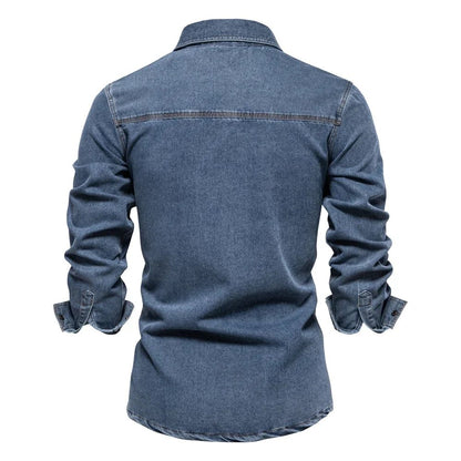 New Autumn 100% Cotton Men's Denim Shirts Solid Color Long Sleeve Cowboy Jean T-Shirt Coat Fashion Casual Fit Shirts for Men
