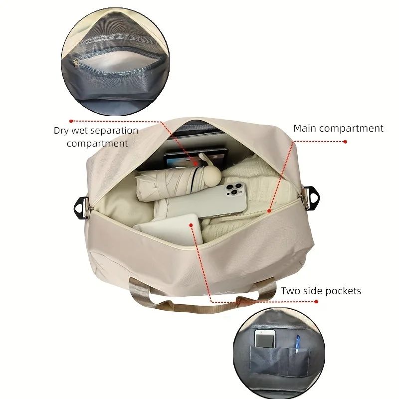 Multifunctional Large-Capacity Travel Duffle Bag with Adjustable Shoulder Strap, Durable Nylon Casual Gym Bag for Sports