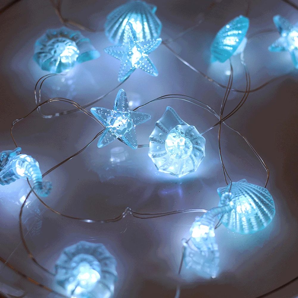 Ocean Theme 20/30 Leds String Lights Shell Starfish Under The Sea LED Fairy Light for Wedding Party Christmas Decoration Lamp