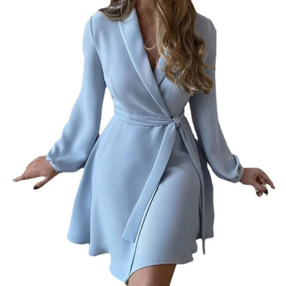 Autumn Winter  Womens Dresses V-neck Wrap Up Dress for Women Woman Clothing Korean Version long sleeve Loose Elegant dress Skirt
