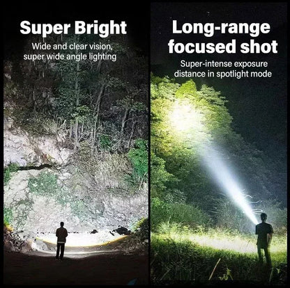Tactical LED Flashlight 2000LM USB Rechargeable Waterproof Grade Zoom Torch Bright Portable Emergency Light for Camping Outdoor