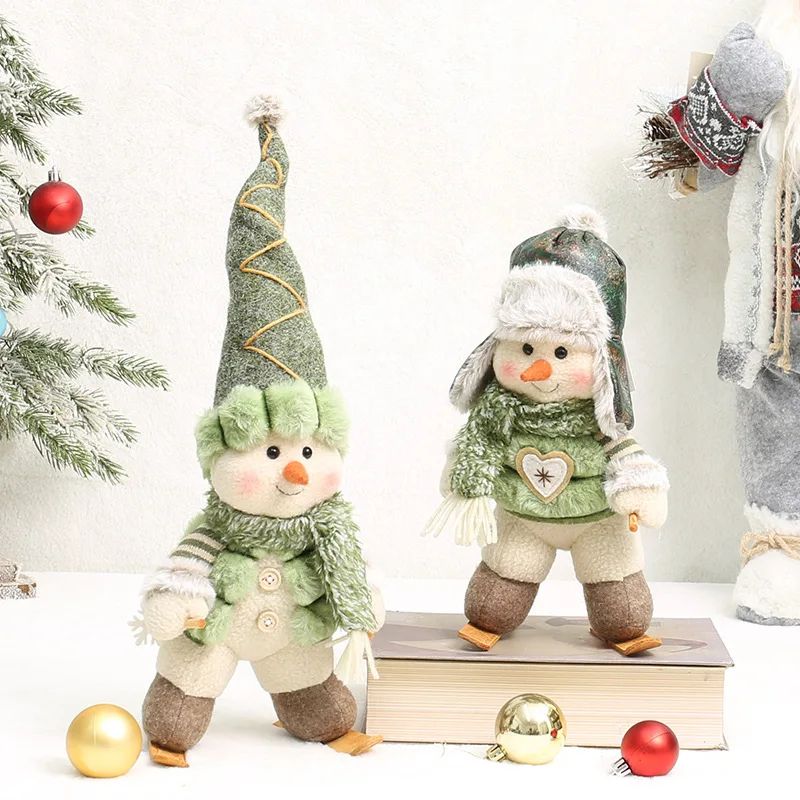 2026 New Green Forest Christmas Decorations Telescopic Elk Snowman Doll Skiing Plush  Navidad Home Decor New Year Gift