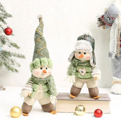 2026 New Green Forest Christmas Decorations Telescopic Elk Snowman Doll Skiing Plush  Navidad Home Decor New Year Gift