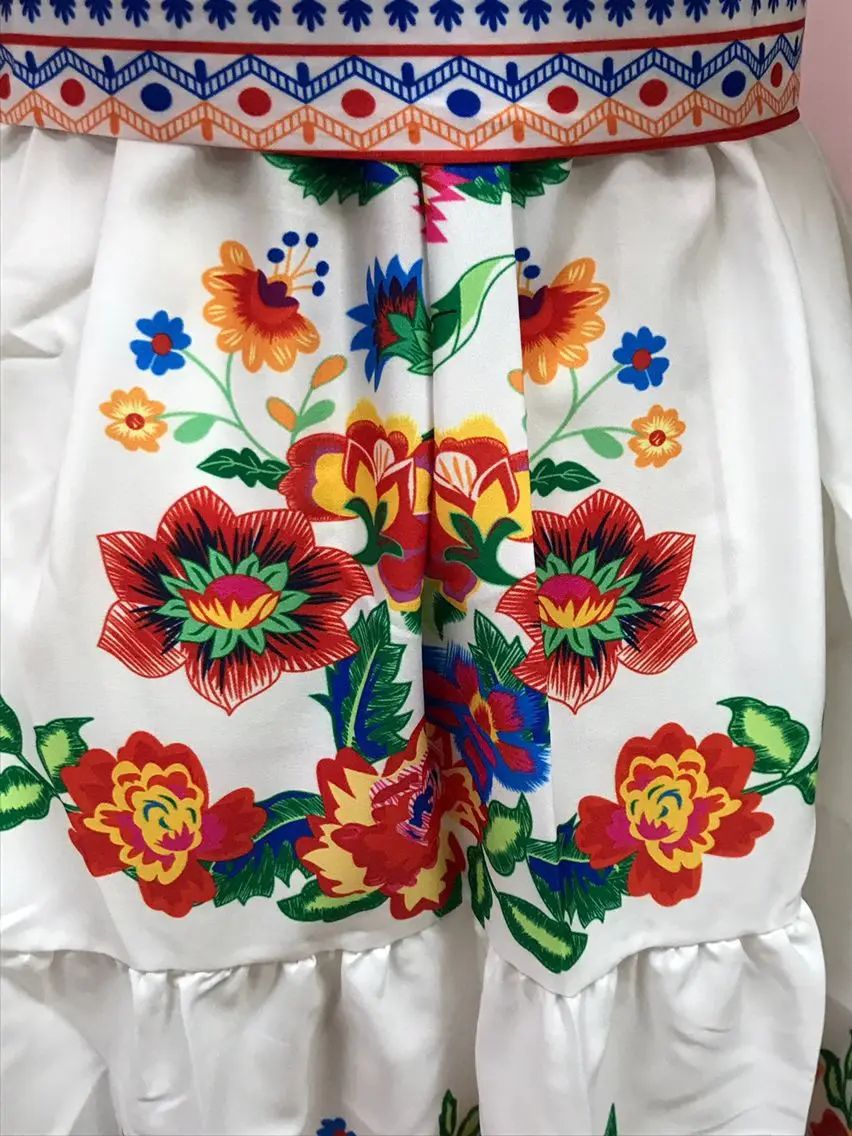 2024 Spring Summer New Independent Stand Amazon Off-shoulder Red Flower Printing Long Dress Oversized Wide Hemline Sleeveless