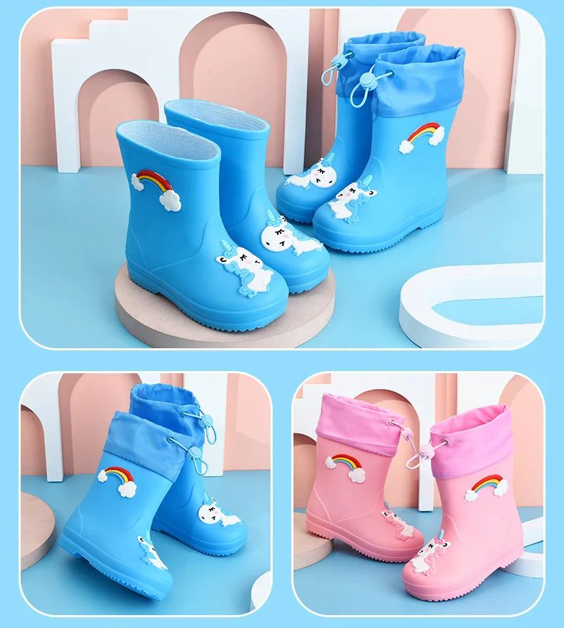 Children's Fleece-Lined Non-Slip Rain Boots For Boys And Girls Cartoon Cute Princess Style Anti-Slip Four Seasons Kids Shoes