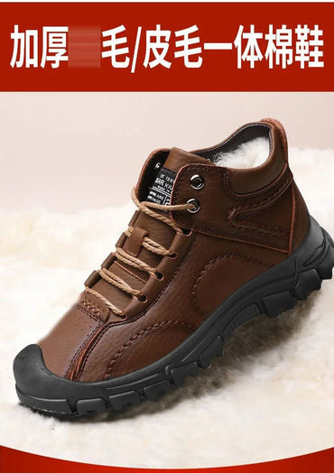 2025 Hot Selling Winter New Cotton Shoes Plus Fleece Thick Casual Sports Shoes Men's High Top Leather Shoes Fashion Snow Boots
