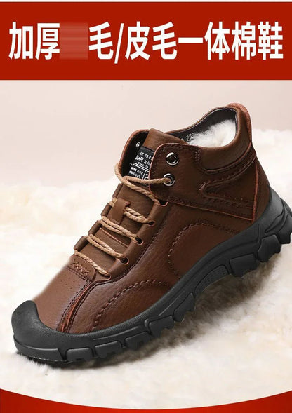 2025 Quente Venda Inverno Novo Sapatos de Algodão Mais Lã Grossa Casual Sapatos Esportivos Masculinos Tênis Cano Alto de Couro Moda Botas de Neve