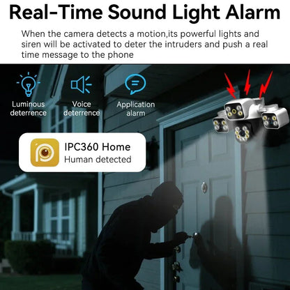 PEGATAH 6K 12MP Outdoor WiFi Camera Three Screen Three Lens 10X Zoom PTZ Automatic Tracking Audible Visual Alarm Security Cam