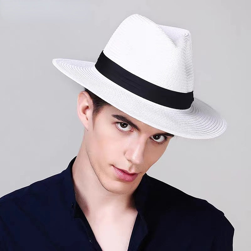 Large Size 56-58 59-60cm New Natural Panama Straw Hat Summer Men Women Wide Brim Beach UV Protection Fedora Sun Hat Wholesale