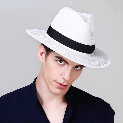 Large Size 56-58 59-60cm New Natural Panama Straw Hat Summer Men Women Wide Brim Beach UV Protection Fedora Sun Hat Wholesale