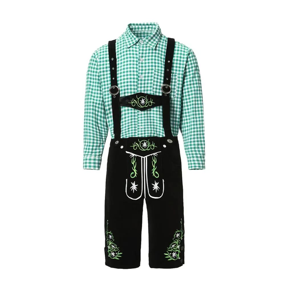Men Traditional Bavarian Beer Shorts Outfit Overalls Shirt Hat Suspenders Set Germany Oktoberfest Costumes Halloween Costume