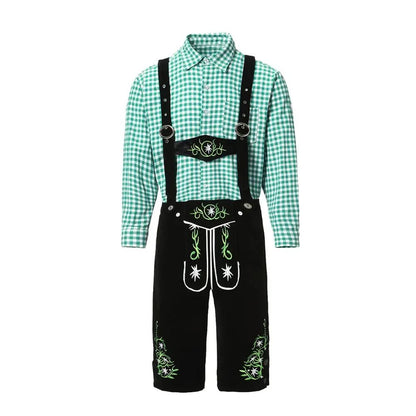 Men Traditional Bavarian Beer Shorts Outfit Overalls Shirt Hat Suspenders Set Germany Oktoberfest Costumes Halloween Costume