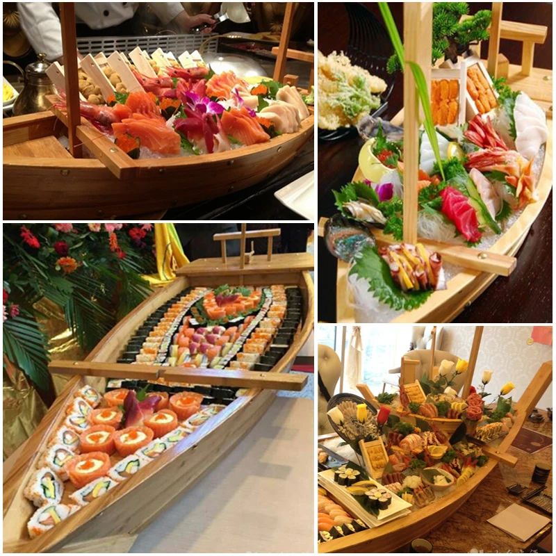 Barco de Sushi de Madeira em Promoção Barco de Gelo Bandeja de Sushi Shengtai Prato de Frutos do Mar Culinária Japonesa