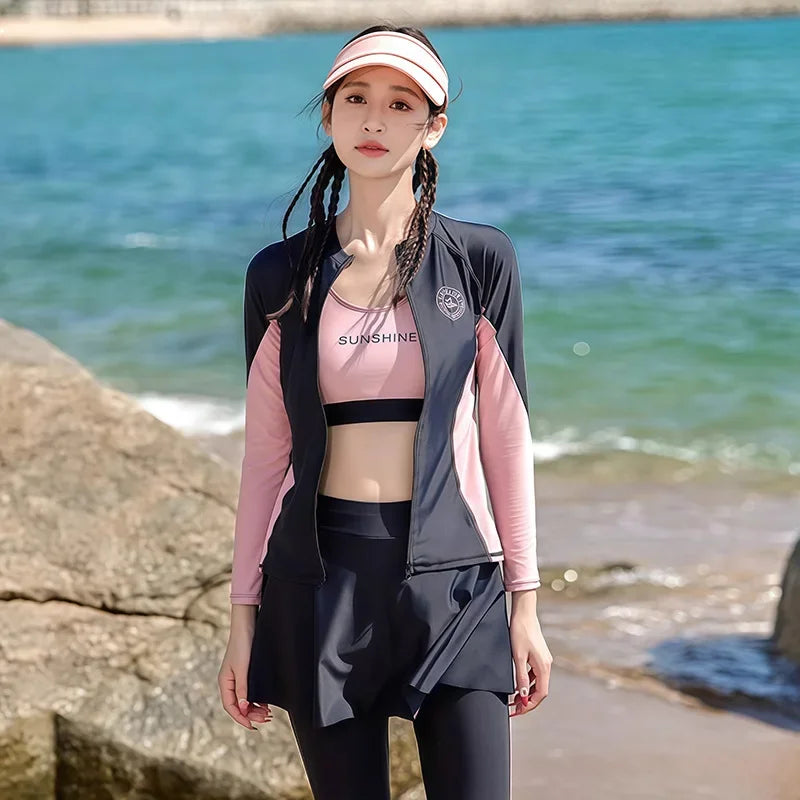 Women's Swimming Suit 2025 New Style Four-Piece Conservative Bikini Long Sleeve Long Pants Surfing Snorkeling Mother Suit