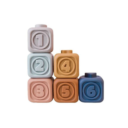 Blocos de Empilhar de Silicone Macio Brinquedo Cubos Macios de Montar Torre de Banho Mordedor Chocalho Blocos de Construção Brinquedos Educacionais Montessori Presente para Recém-Nascidos