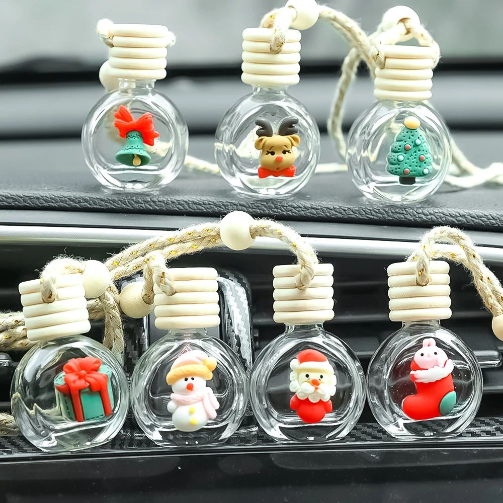 Pingente de Frasco de Perfume de 10ml Decoração de Espelho Retrovisor de Carro de Natal Frasco de Vidro Vazio Frasco de Óleo Essencial para Aromaterapia