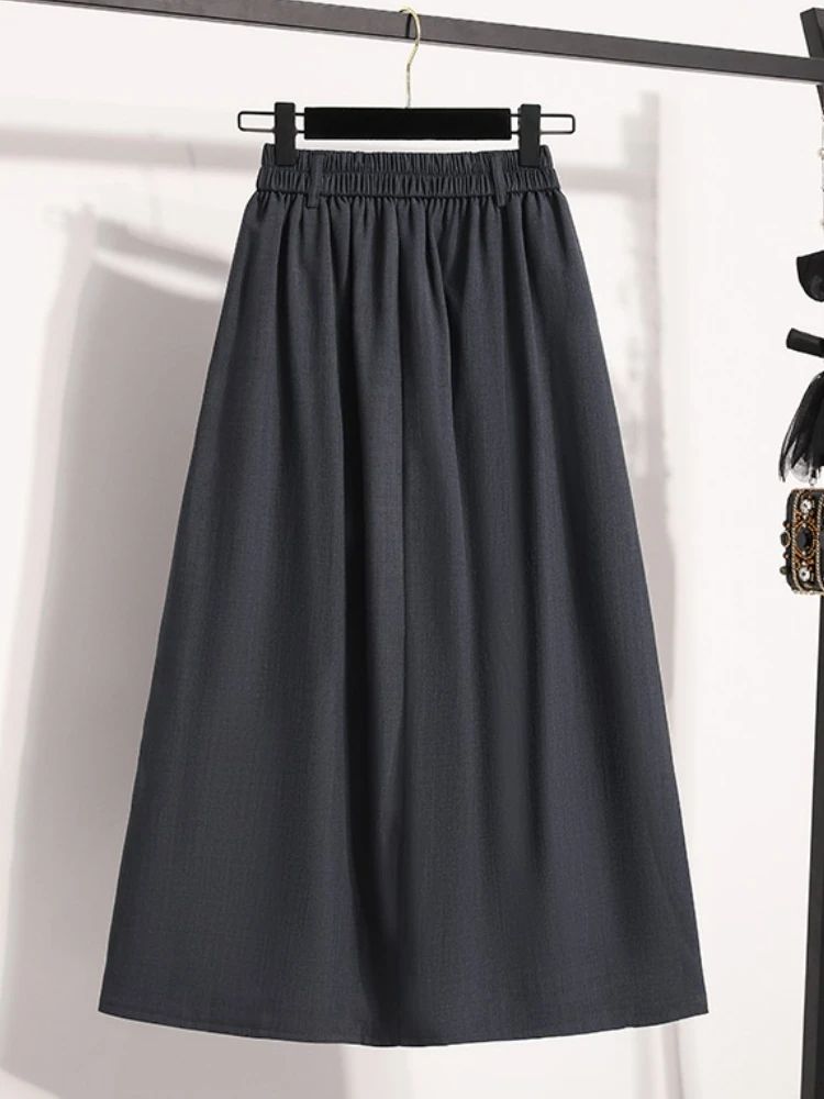 Solid Versatile Medium Length Pleated Skirt 2026 Plus Size Skirts A-Line Maxi Gown Spring Autumn New Half-length Umbrella Skirt