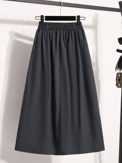 Solid Versatile Medium Length Pleated Skirt 2026 Plus Size Skirts A-Line Maxi Gown Spring Autumn New Half-length Umbrella Skirt