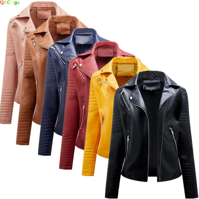 Black Women Faux Leather Jacket Spring Autumn Zipper Casual Pu Coat Female Biker Outerwear Ladies Clothes S-XXXL