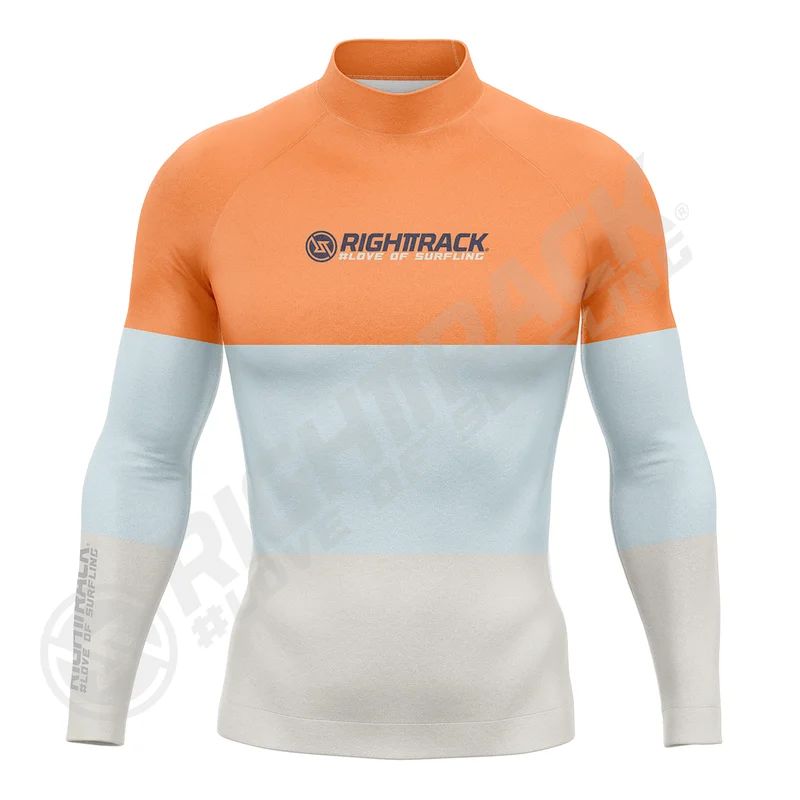 New Men's Surfing Shirt Three Contrasts Lycra Rashguard RIGHTTRACK Surf Sportswear Beach UV Protection Swimwear UPF50  Clothes