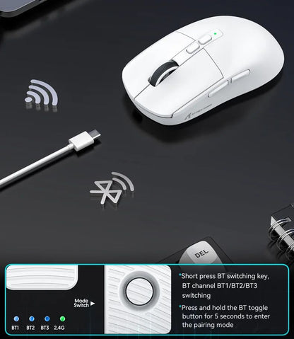 Attack Shark X6 Wireless Ergonomic Gaming Mouse Adjustable DPI Wired 2.4G/Bluetooth High Precision Rechargeable Mice