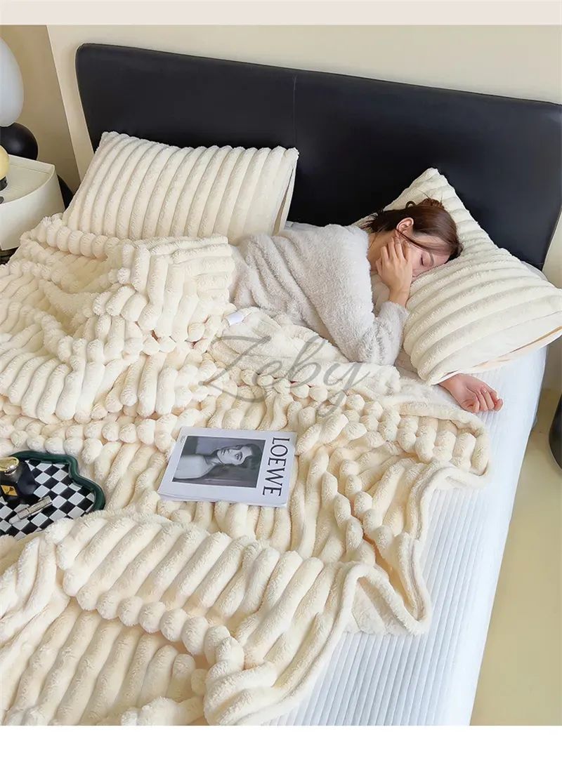 Imitation Rabbit Velvet Spring Autumn Warm Blankets or Blanket and Pillowcase Soft Fluffy Warmth Throw Blankets for Sofa Napping