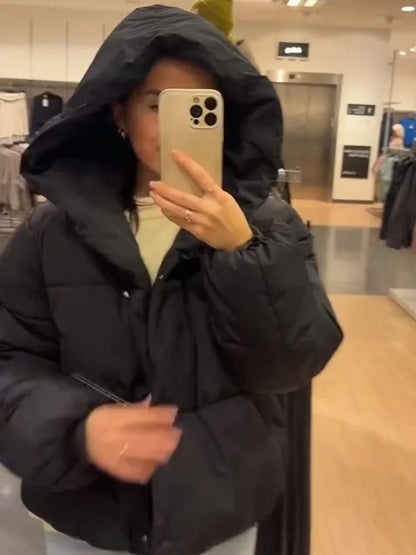 Women's Hooded Cotton Jacket Casual Winter Coat Comfortable Pocket Zipper Button Warm Lady Coats Daily Street Outerwear 2025