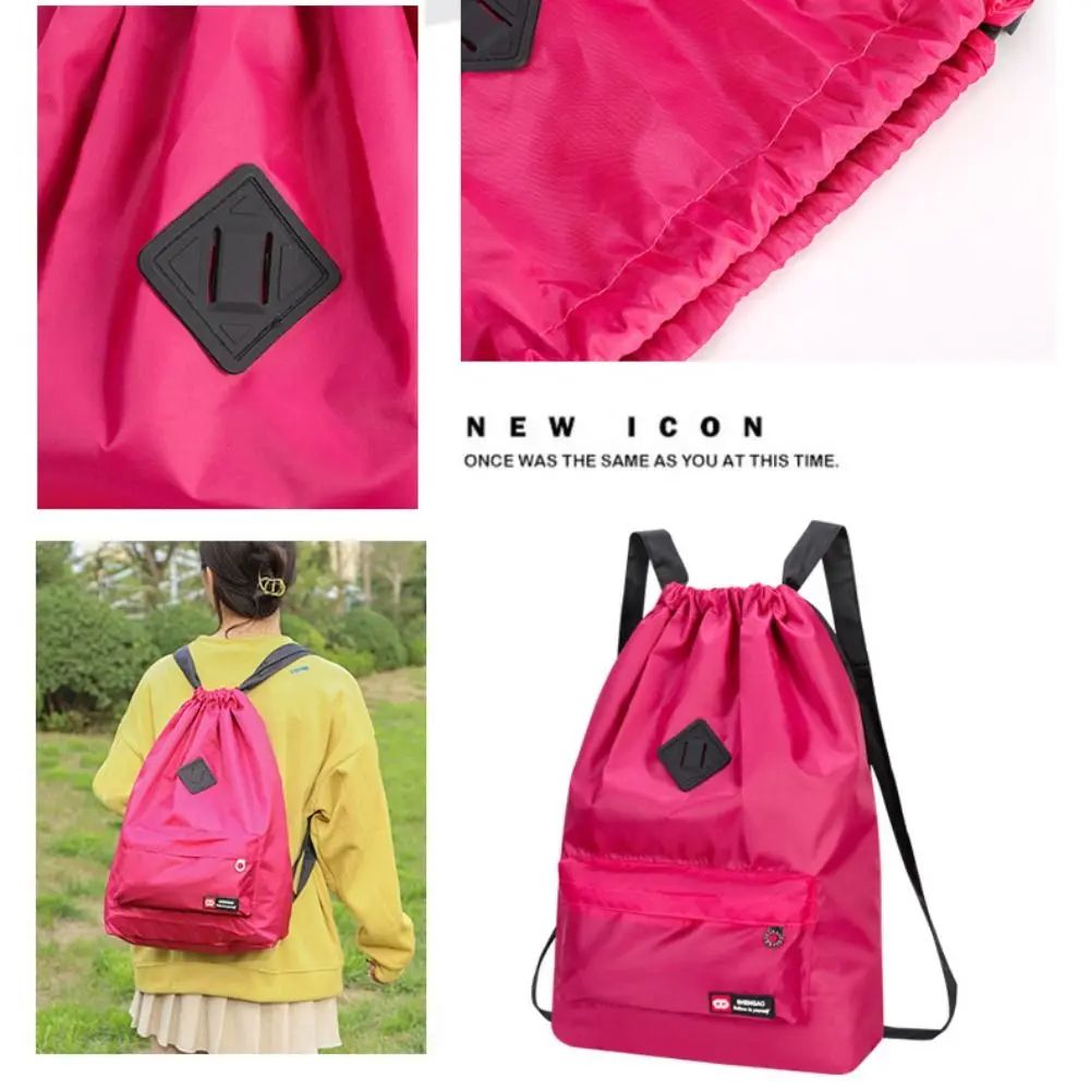 Mochila de Cordão Oxford para Exterior Unissex Bolsa Leve de Nylon Esportiva de Viagem de Grande Capacidade Versátil