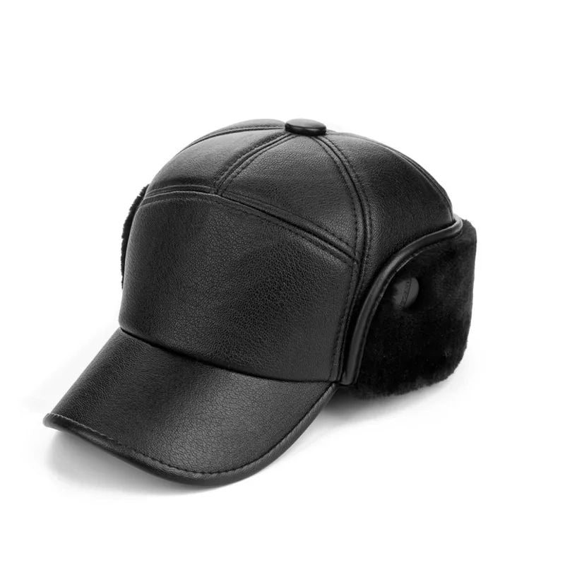 Boné de beisebol quente de inverno para homens, chapéus de pele de couro preto para homens, bonés snapback femininos, casquette, bonés de papai, gorras, protetores de orelha, engrossar