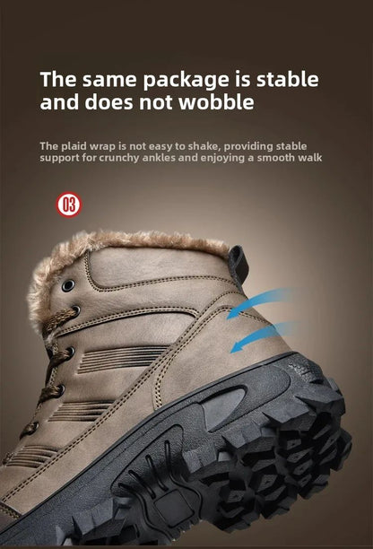 Men Winter Snow Boots Super Warm Men Hiking Boots High Quality Waterproof Leather High Top Big Size Men's Boots Outdoor Sneakers