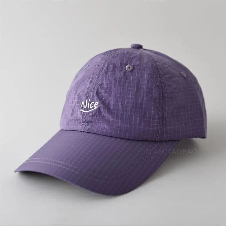 SS25 Korean Baseball Cap with Letter Embroidery & Gingham, Quick-Dry Minimalist Casual Unisex Hat for Daily Use