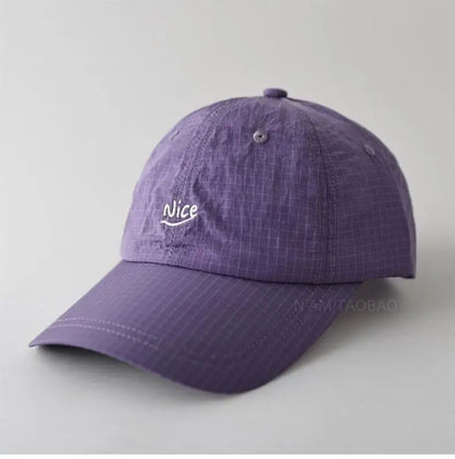 SS25 Korean Baseball Cap with Letter Embroidery & Gingham, Quick-Dry Minimalist Casual Unisex Hat for Daily Use
