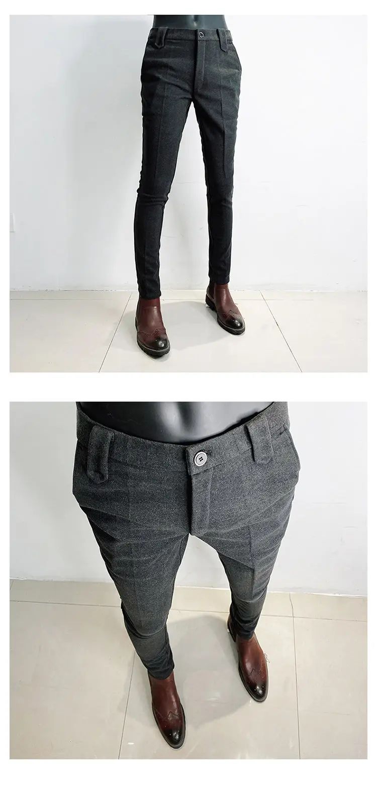 Calça Social Masculina Outono Inverno Engrossada Casual Slim Fit Reta Formal Negócios Lã Tecido Calça Social Escritório