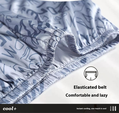 Large Size Men‘s Pajamas Set Ice Silk Cartoon Bear Short-Sleeved Student Two-Piece Button Tops and Pants Youth Student Sleepwear