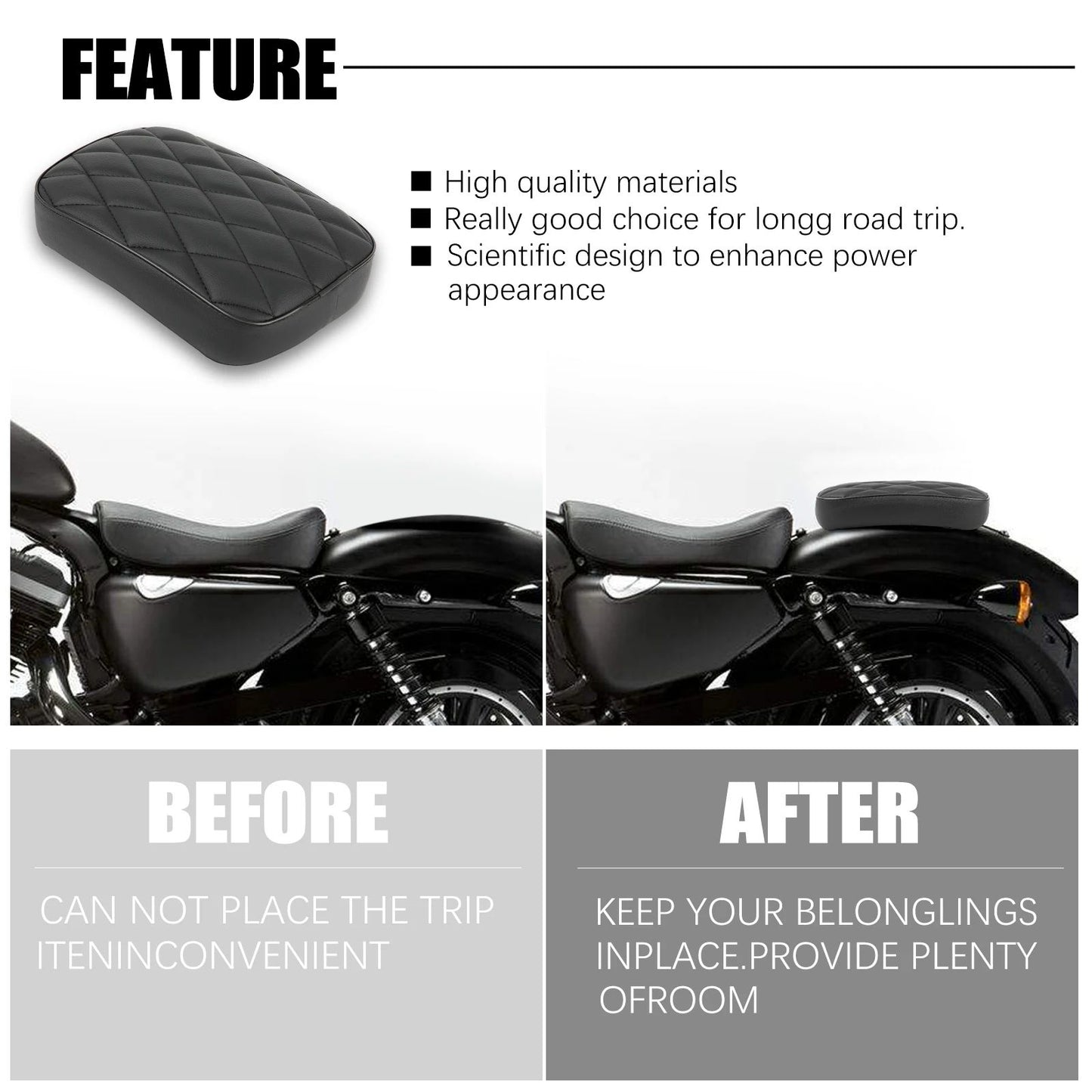 Universal Nova Moto Preta Ventosa Traseira Pillion Almofada do Assento do Passageiro para Harley 883 1200 48 Choppers Bobber