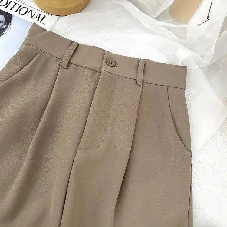 Korean High Waist Nine Point Trousers Female Fall Summer Casual Loose Office Lady Suit Pants Fashion Solid Color Work Pant New