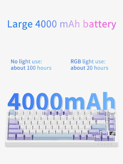 AJAZZ AK820 Teclado Mecânico para Jogos Sem Fio Hot Swap, Layout 75%, Switches Trocáveis, Conectividade de Três Modos